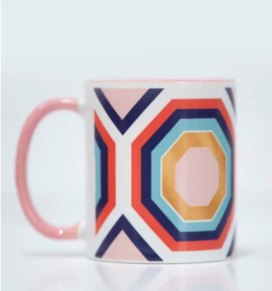 Midcentury Modern Hexagon Blush & Blue Coffee Mug