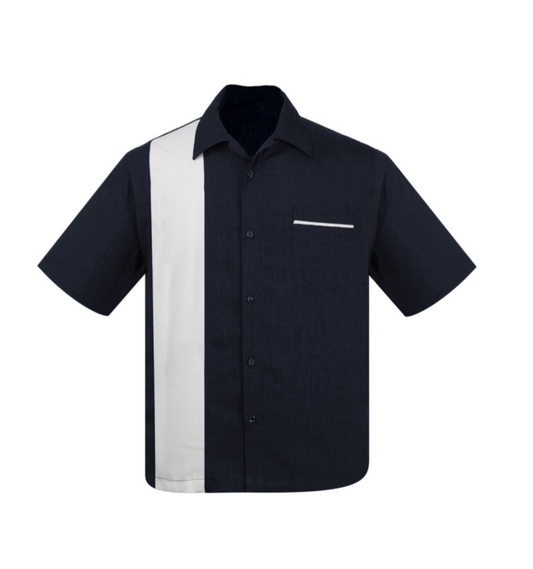Poplin Single Panel Bowling Shirt in Navy and White by Steady Clothing