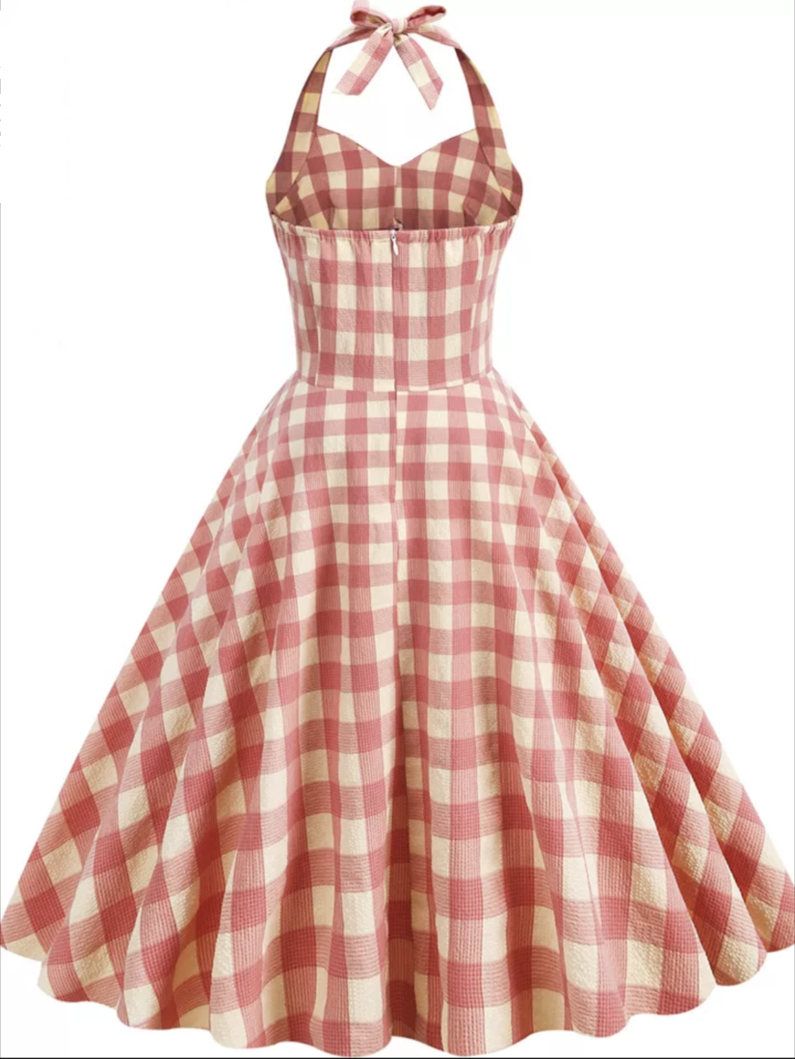 pink gingham dress Soft Pink Gingham Vintage Inspired Halter Pinup Dress