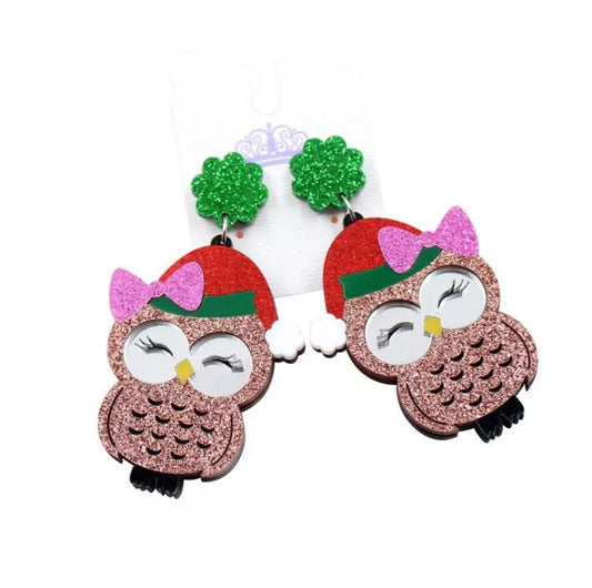 Owl Glittery Drop Earrings