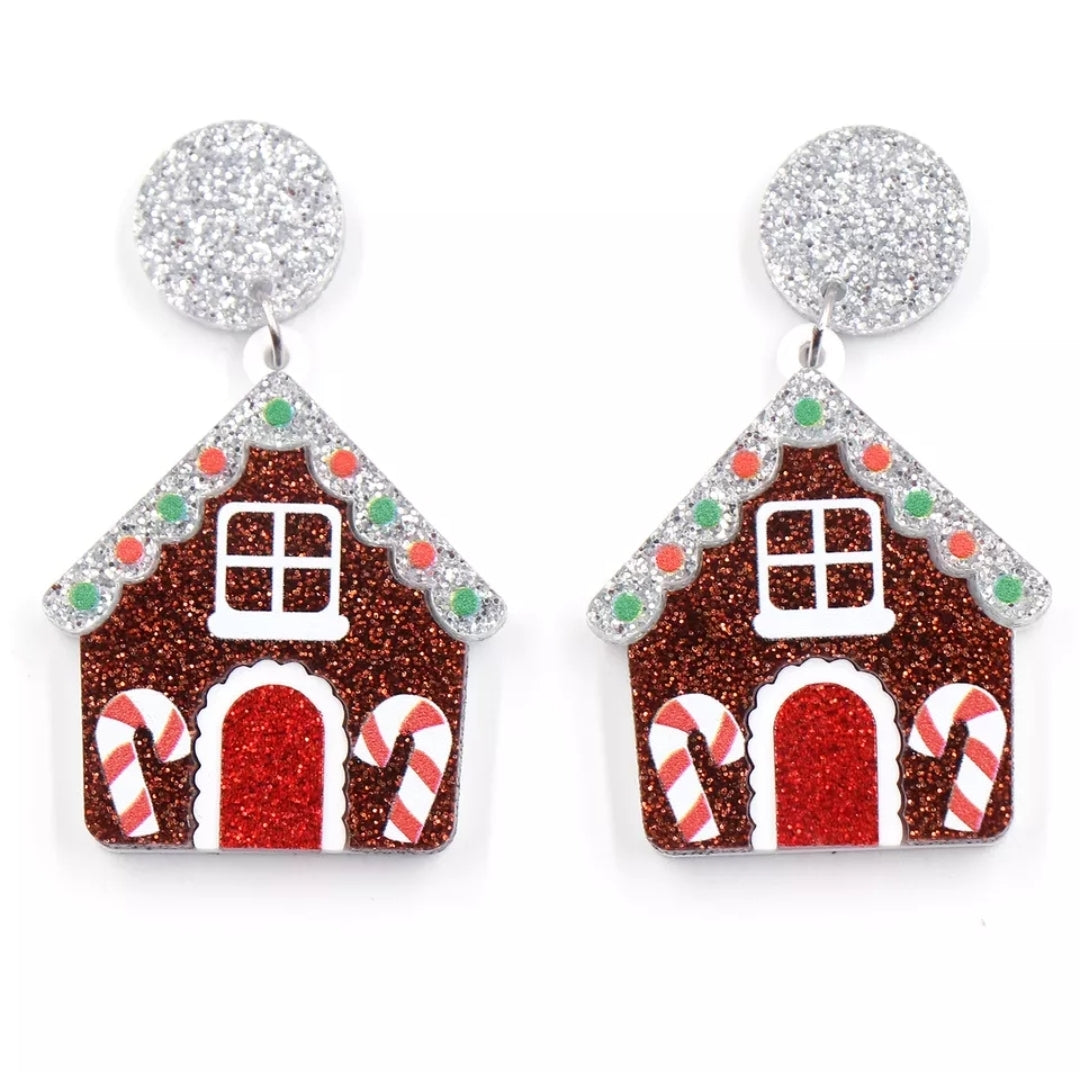 Gingerbread House Glitter Drop Earrings