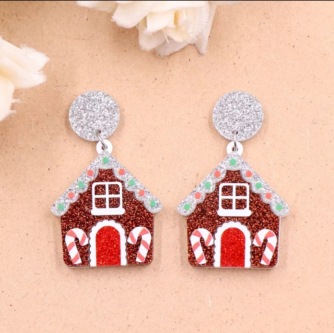 Gingerbread House Glitter Drop Earrings