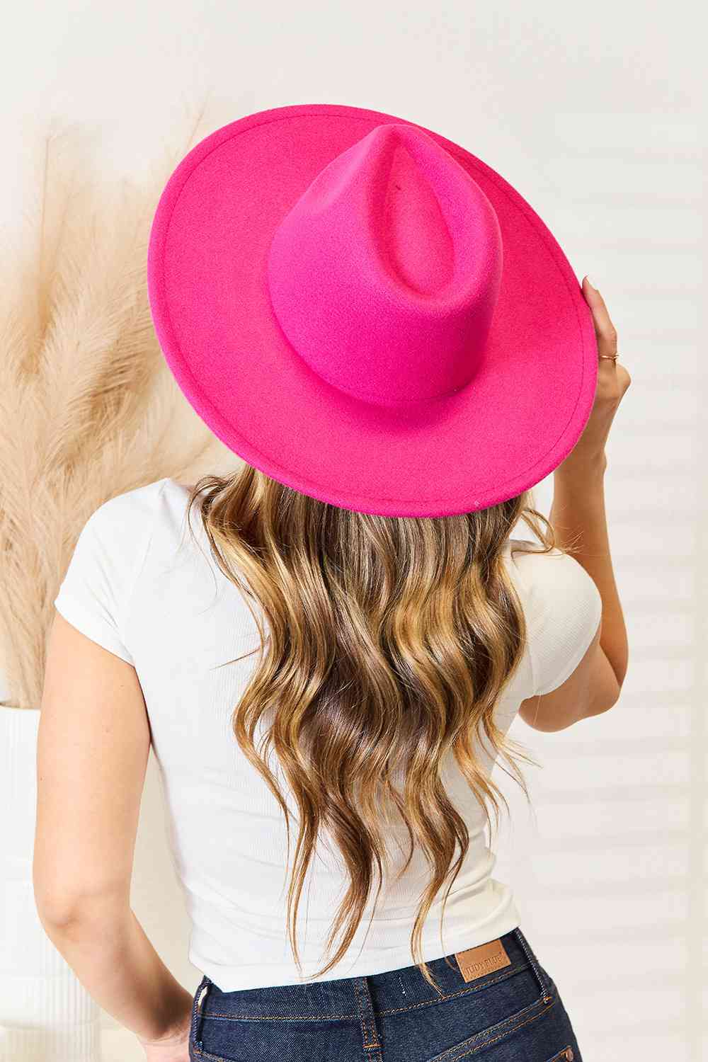Fame Flat Brim Fedora Fashion Hat in Hot Pink
