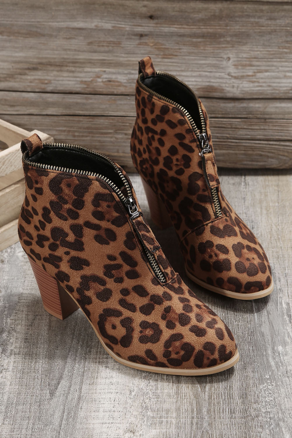 Leopard Faux Suede Ankle Boots