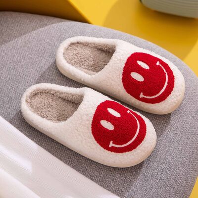 Melody Smiley Face Cozy Slippers in Red
