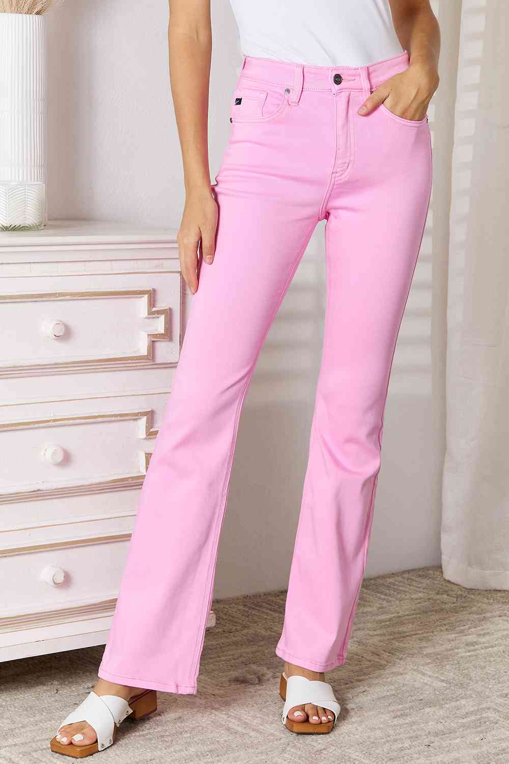 Kancan High Rise Bootcut Jeans in Pink