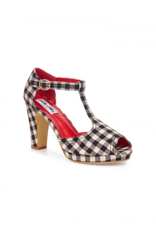 Jinny Gingham T Strap High Heels by Lulu Hun