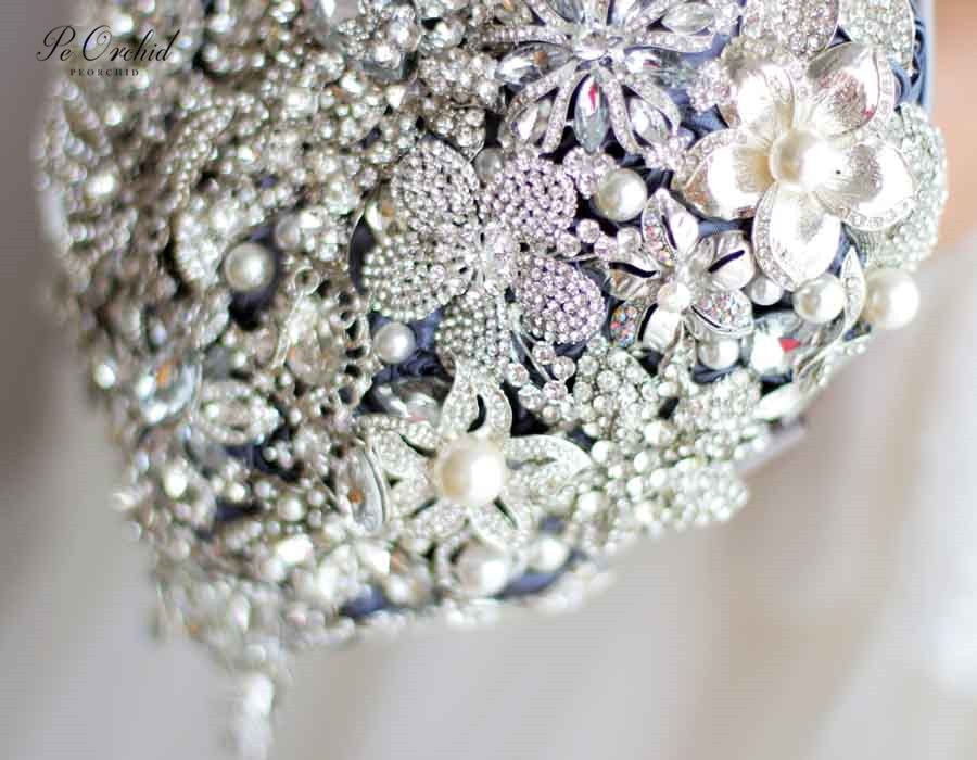 Silver Crystal Wedding Brooch Bouquet by Peorchid