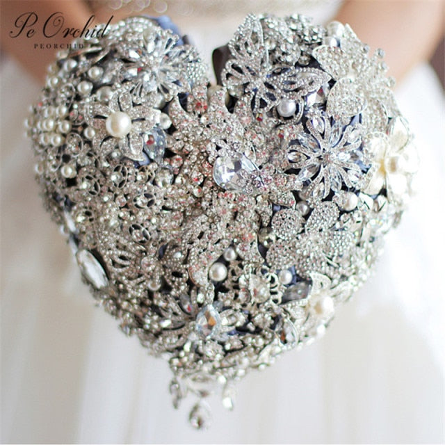 Silver Crystal Wedding Brooch Bouquet by Peorchid