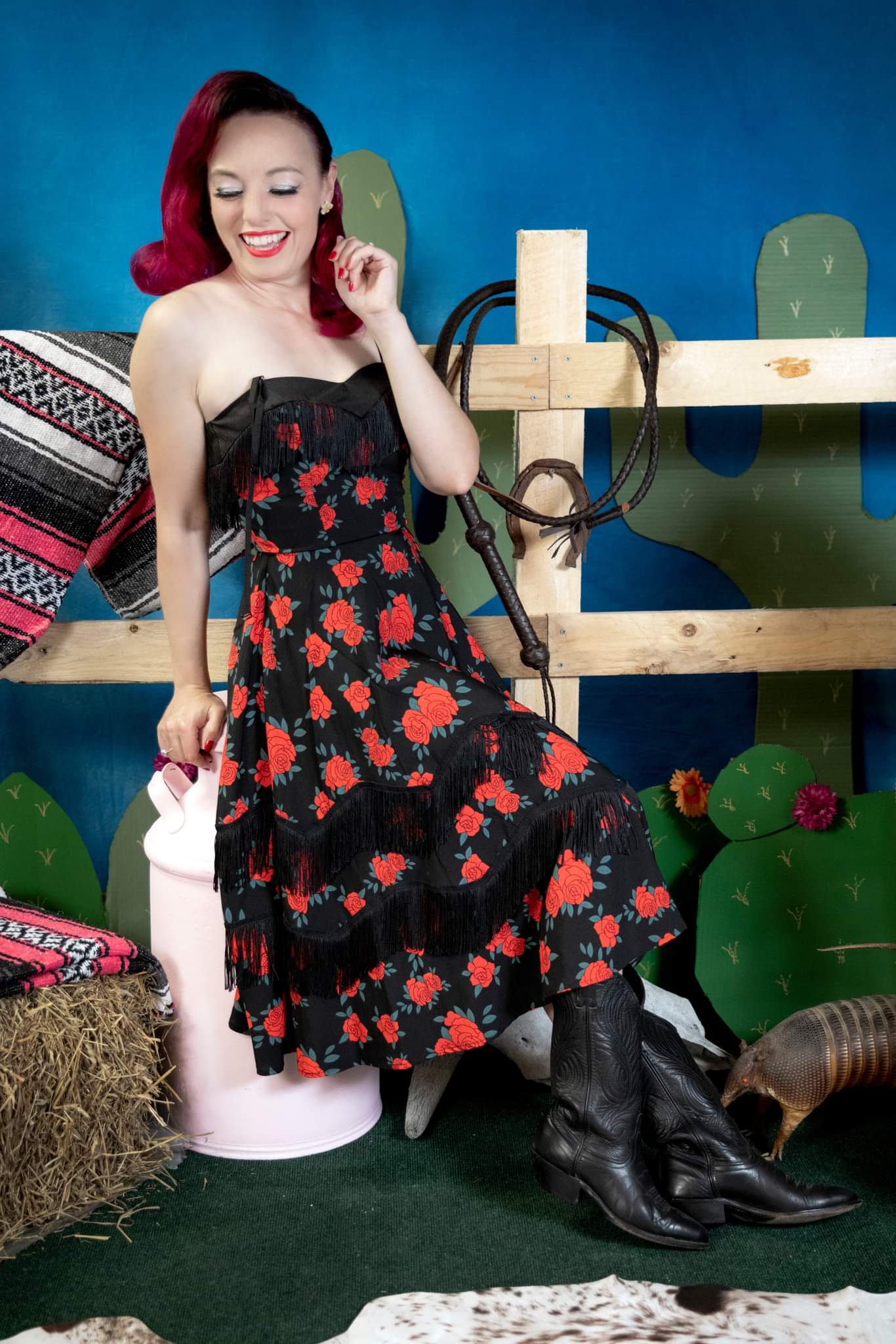 Red and store black swing dress