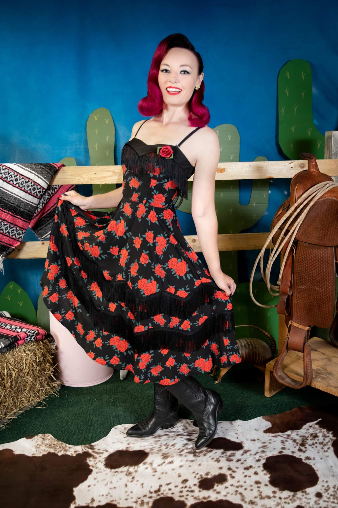 Black & Red Rose Print Girlie Swing by Unique Vintage – Hollyville